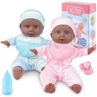 Imagem de Twin Baby Dolls Toy Choi, corpo preto macio de 30 cm com acessórios - 