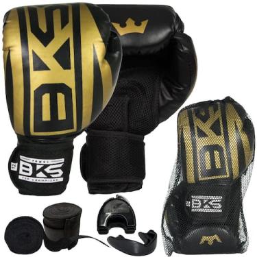 Imagem de Kit Boxe Muay Thai - Luva Bandagem Bucal - Bks, Dourado, 12Oz