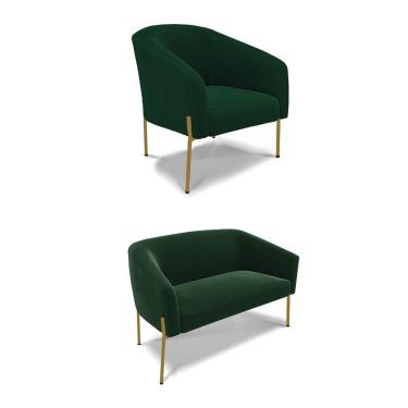 Imagem de Sofá Namoradeira e Poltrona Pé Ferro Dourado Stella Bouclê Verde D03 - D'Rossi