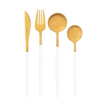 Imagem de Faqueiro Aço Inox Dourado e Branco 16 Peças Catarina Garbo