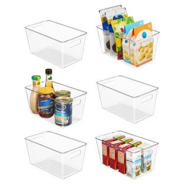 Imagem de Vtopmart Caixas de armazenamento de plástico transparente, 6 caixas organizadoras de despensa com alça para geladeira, geladeira, armário, cozinha, bancadas, armário, organização de freezer, médio