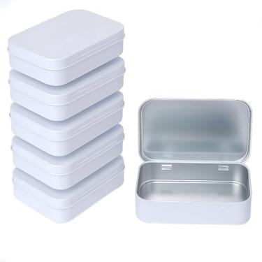 Imagem de Pequena caixa de metal com tampa, latas de metal com tampas, lenços, recipiente de armazenamento, mini caixa portátil, lata articulada vazia, para organizar jarra de doces de menta, costura (branco, 6