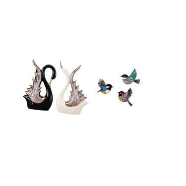 Imagem de Fenteer Coleção Elegante de Esculturas de Cisnes de Cerâmica E Pássaros de Madeira para Mesa, Prateleira, Lareira, Jardim, Sala de Estudo, Decoração de Parede