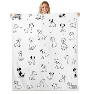 Imagem de Cobertor de pelúcia infantil com desenho de cachorros, cachorrinhos fofos, kawaii, desenho à mão, cobertor de cama, arte para decoração de casa, adorável tema de animal de estimação, cobertor felpudo