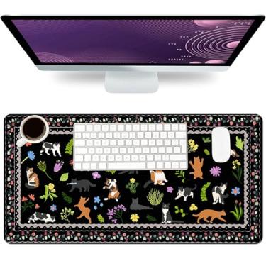 Imagem de Mouse pad grande para gatos fofos, tapete de mesa para desktop, almofada de mesa à prova d'água de couro PU, protetor de computador PC laptop para jogos para presentes para amantes de gatos (60 cm x