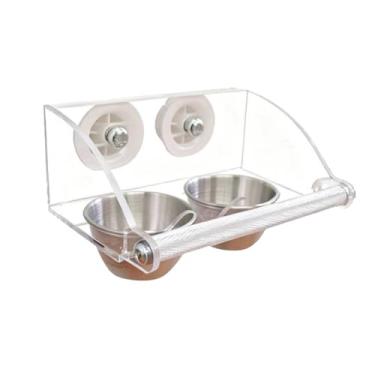 Imagem de Generic Alimentador de pássaros para gaiola, comida, copo de água, à prova de derramamento, poleiro para pássaros, tigelas de aço inoxidável para papagaios,