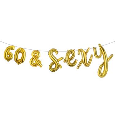 Imagem de Faixa de glitter multicolorida 60 & SEXY - Decorações de feliz aniversário de 60 anos - Artigos de festa de aniversário de 60 anos (C 60 e ouro sexy)