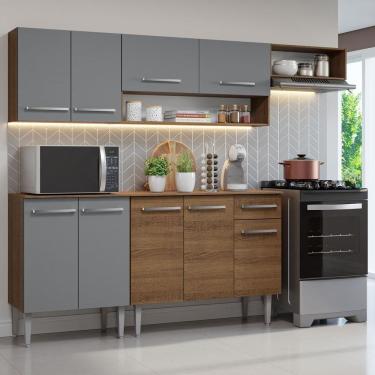 Imagem de Armário De Cozinha Compacta 229cm Rustic/cinza Emilly Madesa 13 Rustic/cinza