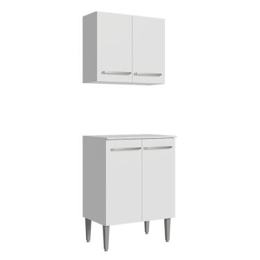 Imagem de Kit Com Armário Aéreo E Balcão 64cm Madesa Emilly Branco