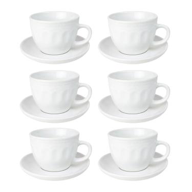 Imagem de Jogo De Xícaras Com Pires De Cerâmica Branca 210Ml 12 Peças
