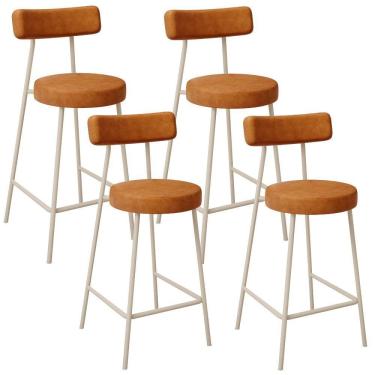 Imagem de Kit 04 Banquetas Baixa Cozinha Sala Jantar Bancada Milão Arena L02 Couríssimo Canela - Lyam Decor