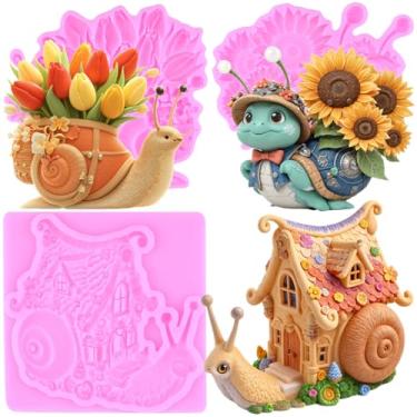 Imagem de MIYAHOUSE Moldes de silicone para fondant de caracol para decoração de bolos, topo de cupcake, pasta de goma de chocolate, argila de polímero, conjunto de 3