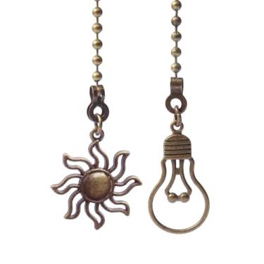 Imagem de Aiyonoyia Pacote com 2 correntes para ventilador de teto, extensão de corrente de tração de 30 cm, ornamentos de corrente em forma de ventilador e lâmpada (Bronze)