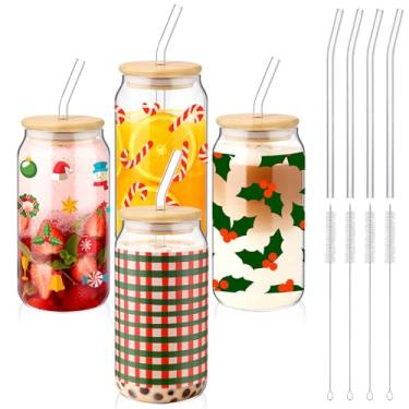 Imagem de Cunhill 4 peças, presentes de agradecimento de funcionários, copo de café gelado com tampa de bambu e canudo copos de 473 ml, copo de lata de cerveja para presente de aniversário, mulheres