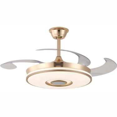 Imagem de Ventilador de Teto LED Retrátil, Dourado, 4 Pás com Caixa de Som Bluetooth, 3 Opções de Luz, Alto Padrão Great Home