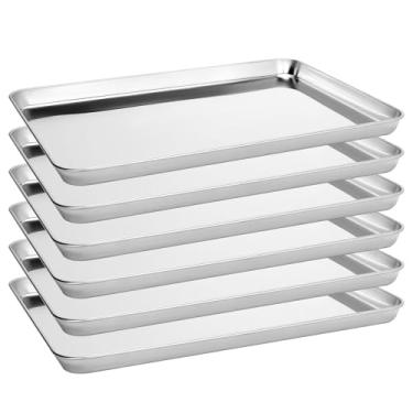 Imagem de BIEAMA Pacote com 6 formas de assadeira de aço inoxidável, 43,9 cm C × 31 cm L × 2,5 cm A. Assadeiras para torradeira, resistente à ferrugem, pode ser lavada na lava-louças