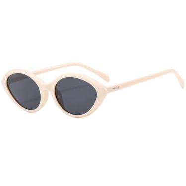 Imagem de Óculos de sol vintage oval feminino, moda retrô, óculos femininos de luxo, UV400 (bege)