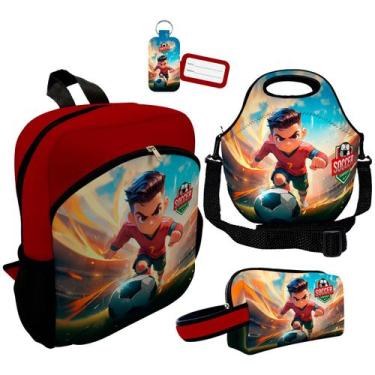 Imagem de Kit Mochila Escolar Infantil Lancheira Térmica Estojo Necessaire Plus 
