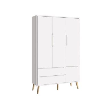 Imagem de Guarda-roupa Retrô 3 Portas Théo New Branco Fosco Com Natural - Reller