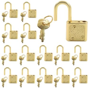 Imagem de Cionyce 15 peças mini cadeado com chave, cadeado minúsculo dourado, pequenos cadeados de bagagem, mini cadeado para mala, mochila escolar, caixas, decoração