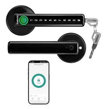 Imagem de Kadonio Fechadura de porta com impressão digital, sem chave, com alça, maçaneta inteligente, Alexa, código, impressão digital, chave de reserva para quarto, casa, preta 406