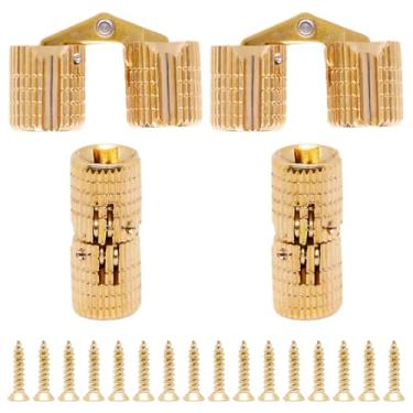 Imagem de S SYDIEN 4 peças de dobradiças escondidas de latão de 8 mm com 16 parafusos, ângulo de abertura de 180 graus, pequenas dobradiças para caixa de madeira faça você mesmo para fazer caixas de joias