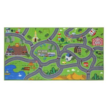 Imagem de BEQHAUSE Tapete infantil para brincar com mapa da cidade verde, tapetes infantis ótimos para brincar com carros, 81 cm x 152 cm, tapete de estrada para quarto de crianças, sala de aula e sala de jogos