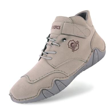 Imagem de Sapato masculino casual de couro Chukka no tornozelo, cano médio, caminhada, condução, mocassim com cadarço Oxford, Cinza, 38 BR