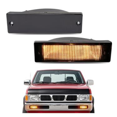 Imagem de HECASA Par de luzes de seta de para-choque compatível com Nissan D21/Pathfinder/Pickup 1988-1997 para substituição NI2520108 NI2521108 Lâmpada de seta frontal para motorista e lente fumê do lado do