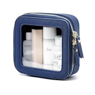Imagem de Bolsa de maquiagem transparente com zíper pequena bolsa de cosméticos azul marinho mini bolsa para acessórios de carro Storgae Essentials bolsa organizadora compacta pequena bolsa de higiene pessoal