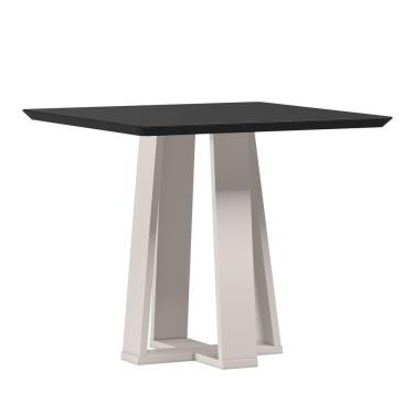 Imagem de Mesa De Jantar Quadrada 4 Lugares 90cm Tampo Mdf Com Vidro Valencia Off White/preto - New Ceval