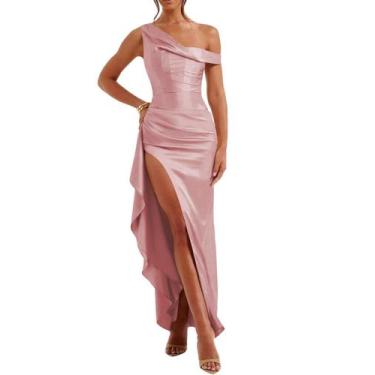 Imagem de Vestido de convidado de casamento Alphirkut Satin Off Shoulder Dusty P