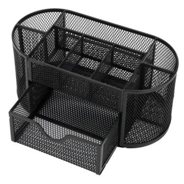 Imagem de Organizador de Mesa Porta Lapis com Gaveta Aramado em Ferro Preto - Cl