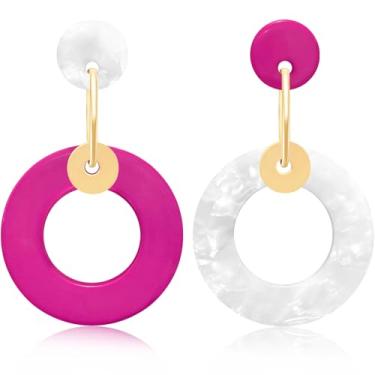 Imagem de unixmoment Brincos grandes de acrílico geométrico, círculo, redondo, pendurados, brincos de gota e disco simples para mulheres, Large, Acrílico, Sem pedra preciosa