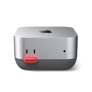 Imagem de Lonelyfox Suporte Mac mini M4 e M4 Pro – inovador acesso ao botão liga/desliga frontal, base de silicone antipoeira, suporte de mesa antiderrapante, tampas de botão substituíveis (preto)