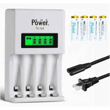 Imagem de DMK Power AA 2800mAh 4 peças com TC-Q4 AAA AA Carregador LCD inteligente independente de quatro compartimentos para baterias recarregáveis Ni-MH/Ni-CD com cabo de 2 pinos