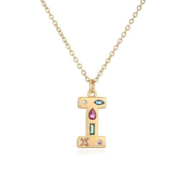Imagem de LuvQaze Colar de zircônia colorida com inicial para mulheres, banhado a ouro 18 quilates, colar com pingente de letra e presente de aniversário para namorada, esposa, mãe, filha, Small, Cobre, Sem