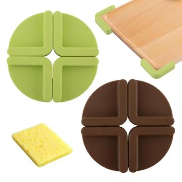Imagem de 2 pacotes de pés antiderrapantes de silicone para tábua de corte, prevenção de lesões de corte na cozinha, pés seguros para cozinha, presentes quentes para protetor de chef, com esponja limpa (verde e