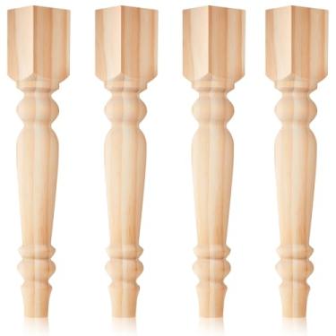 Imagem de Threehoney 4 peças de pernas de mesa de fazenda, pernas de mesa de jantar de pinho de 35,5 x 5,5 cm para móveis, móveis de madeira inacabados, banco de casa de jantar, café para bricolage (curto)
