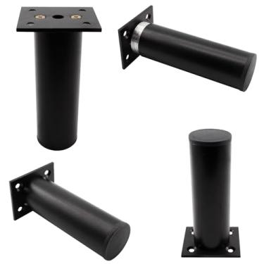 Imagem de Lamvbls Pernas de móveis de liga de alumínio ajustáveis de 4,7 polegadas - 12 cm, conjunto de 4 pernas de substituição de pernas redondas de armário para mesa de centro e prateleiras de sofá - Preto