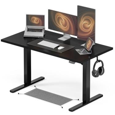 Imagem de Acrolix Mesa de pé ajustável em altura, 139 x 61 cm, mesa de pé sentada, 3 mesas de computador predefinidas de memória, mesa de escritório em casa, mesa de jogos de computador com placa de emenda