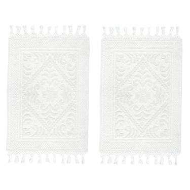 Imagem de COTTON CRAFT Tapete de tecido – Pacote com 2 tapetes texturizados em jacquard de algodão – Tapete rústico Boho Farmhouse com franja – Tapete lavável à máquina para quarto, sala de estar, entrada e