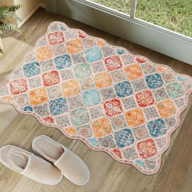 Imagem de Clemile Tapete Boho de 0,6 x 0,9 m, exclusivo recortado ultrafino, macio, lavável, antiderrapante, resistente a manchas, leve, para sala de estar, quarto, sala de jantar, escritório (cinza amarelo)