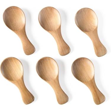 Imagem de Conjunto de mini colheres de madeira amarela de 6 peças, ideal para potes de sorvete, especiarias, condimentos, geleias, 8 cm