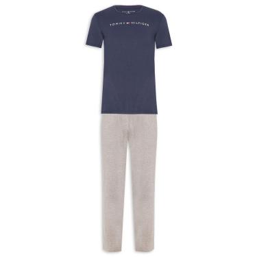 Imagem de Pijama Tommy Hilfiger Masculino Manga Curta Calça Essentials Set Marinho/Cinza-Masculino