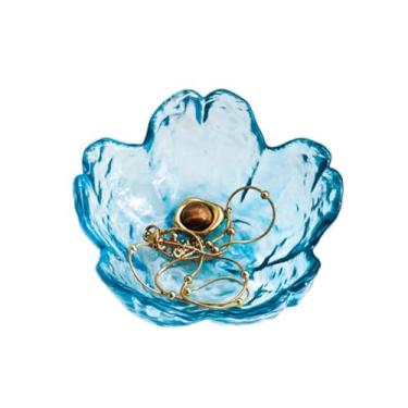 Imagem de GISK Bandeja de joias com anel de flor, travessa de vidro (azul)