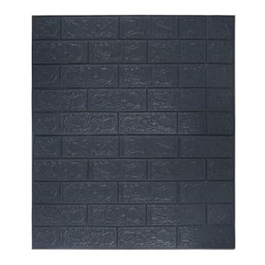 Imagem de Placa Decorativa 3D em PVC, Padrão Tijolo, Preta, 70x77cm, para Decoração de Parede