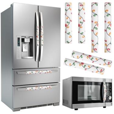 Imagem de Fiwochic 6 peças de capa de maçaneta de geladeira de Natal com padrões de luzes para armários de cozinha, forno de micro-ondas ou máquina de lavar louça, capas de maçaneta de eletrodomésticos para