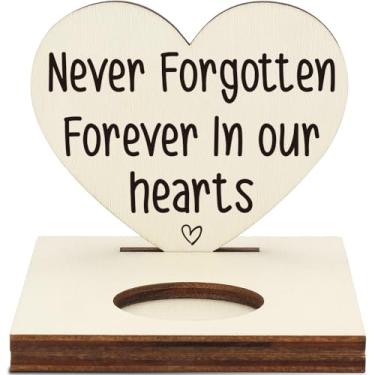Imagem de Castiçal Memorial Tealight com verso "Never Forgotten Forever in Our Hearts", placa de lembrança em forma de coração, presente de luto de simpatia, LMM12