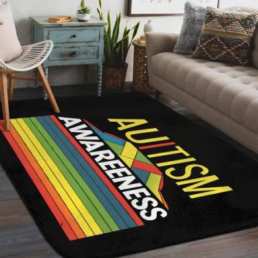 Imagem de Tapete de área para sala de estar, lavável à máquina, palavra colorida, autismo, antiderrapante, tapete macio para sala de estar, quarto, sala de jantar, berçário, cozinha, decoração de casa